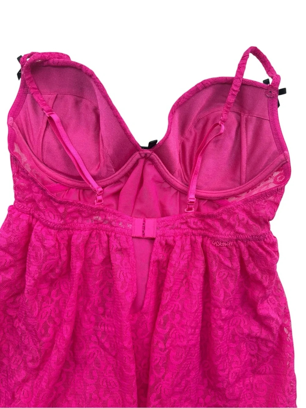 La Senza Perfectly Me Lace Baby Doll Top  in Pink with Black Bows Size Medium - Picture 7 of 16